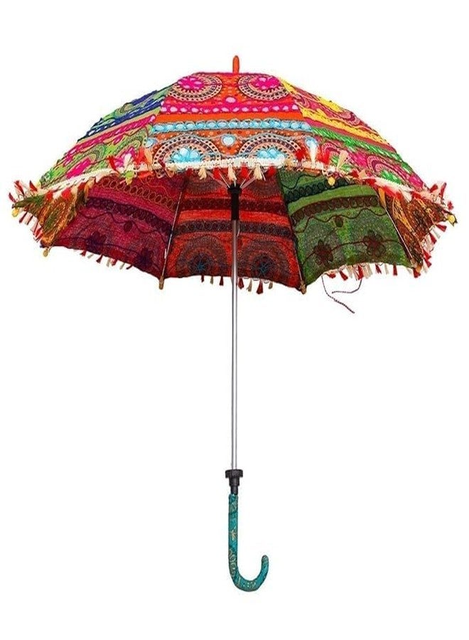 Ephemeral Multi Design Print Embroidery Work Decorative Handmade Wedding Umbrella for Decoration and Garba (Multicolour) (17 inch, Top-Bottom) - Image 3